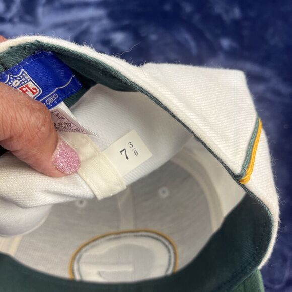 Vintage Reebok Green Bay Packers Hat Fitted 7-3/8 NFL Wool Blend White Big Logo - Picture 14 of 14